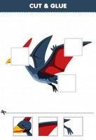 Education game for children cut and glue cut parts of cute cartoon prehistoric dinosaur pteranodon and glue them printable worksheet vector