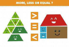 juego educativo para niños más menos o igual cuenta la cantidad de dibujos animados lindo forma geométrica triángulo trapezoide cuadrado rectángulo vector