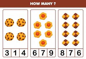 Education game for children counting how many cartoon food biscuit cookie vector