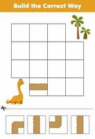 Education game for children build the correct way help cute prehistoric dinosaur brontosaurus move to tree