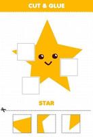 Education game for children cut and glue cut parts of cute cartoon geometric shape star and glue them printable worksheet vector