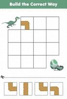 Education game for children build the correct way help cute prehistoric dinosaur velociraptor move to egg
