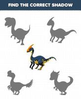 Education game for children find the correct shadow set of cute cartoon prehistoric dinosaur parasaurolophus vector