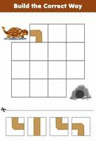 Education game for children build the correct way help cute prehistoric dinosaur ankylosaurus move to cave vector