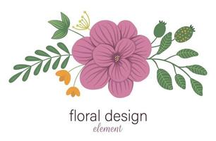 Vector floral horizontal decorative element. Flat trendy illustration with flowers, leaves, branches. Meadow, woodland, forest clip art. Beautiful spring or summer bouquet isolated on white background