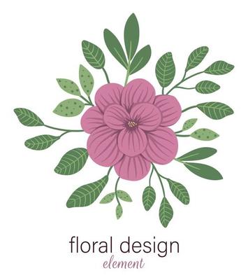 Vector floral round decorative element. Flat trendy illustration with flowers, leaves, branches. Meadow, woodland, forest clip art. Beautiful spring or summer bouquet isolated on white background