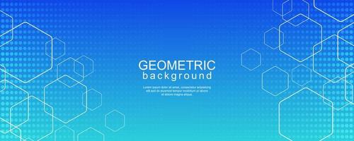 Minimal geometric background with dynamic hexagon lines and halftone dots vector