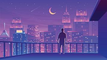 Night City Rooftop View Landscape Illustration vector