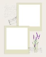 Photobook Collage frame, lace, watercolor lavender, text, stamp. vector