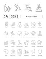 Set of linear icons of AIDS and HIV vector