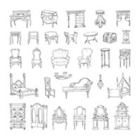 Antique Furniture Illustrations in Art Ink Style vector