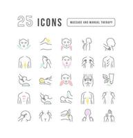 conjunto de iconos lineales de masaje y terapia manual vector