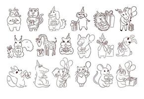 Animal Collection with Gifts in Sketch Style vector