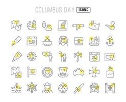 Set of linear icons of Columbus Day vector