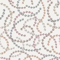 Seamless pattern with strings of pearls on white background. Wavy lines, classic pastel color of pearls. Vector illustration