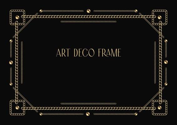 Art deco geometric frame made of chain and beads