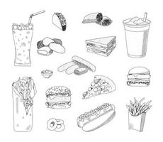ilustraciones de comida rápida en estilo art ink vector
