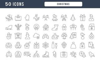 Set of linear icons of Christmas vector