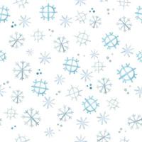 watercolor seamless pattern with snowflakes. cute blue snowflakes drawn in the style of cartoon, snowfall. symbol of new year, christmas, winter holidays vector