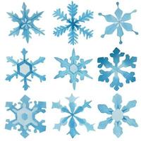 conjunto de dibujo acuarela de copos de nieve. aisladas sobre fondo blanco copos de nieve abstractos de color azul. navidad, año nuevo, invierno vector
