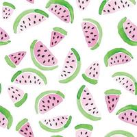 watercolor illustration seamless pattern with cute pieces of watermelon isolated on white background. summer abstract print for holidays and weekends vector