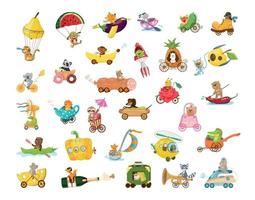 Animals Characters in Funny Transport vector