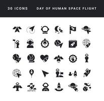 vector iconos simples del día del vuelo espacial humano