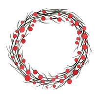 watercolor Christmas New Year wreath of red berries and branches. wreath isolated on white background in rustic, scandinavian style vector