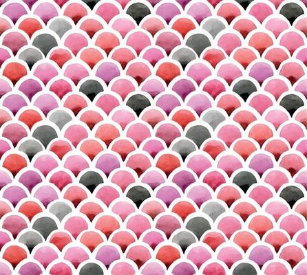 seamless pattern. Watercolor Chevron Scale Mermaid. Bright background of pink and red colors. Design for wrapping paper, fabric, wallpaper, textile.