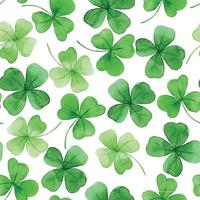 watercolor seamless pattern on the theme of st. patrick's day. green four-leaf clover leaves on a white background. holiday print vector