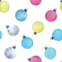 watercolor seamless pattern with abstract christmas balls. Christmas tree toys of bright colors. simple christmas new year print isolated on white background vector