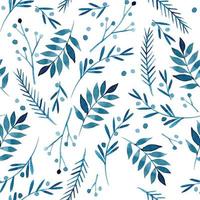 watercolor seamless pattern with winter motives. blue branches and leaves. simple print for christmas, new year. vector