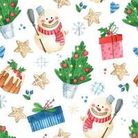 juego de acuarela para navidad, año nuevo. colección con lindos dibujos de regalos, copos de nieve, juguetes de navidad, árbol de navidad aislado en fondo blanco vector
