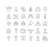 Set of linear icons of Baptism of Jesus vector