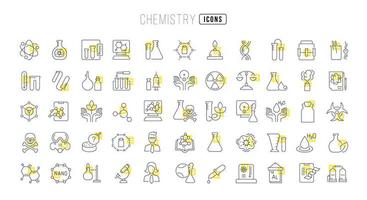 Set of linear icons of Chemistry vector