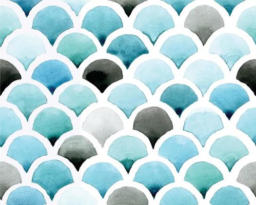 Seamless watercolor pattern, color background. Print Chevron Mermaid Scales. vibrant colors of blue, turquoise, and gray. colors of the sea, ocean. Design for wrappers, fabrics, textiles.