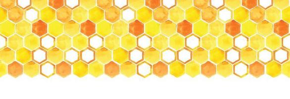 seamless watercolor border with honeycomb. yellow and orange honeycomb with honey on a white background. seamless pattern, web banner. illustration on the theme of honey, beekeeping, farming, eco foo vector