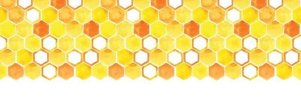 seamless watercolor border with honeycomb. yellow and orange honeycomb with honey on a white background. seamless pattern, web banner. illustration on the theme of honey, beekeeping, farming, eco foo vector