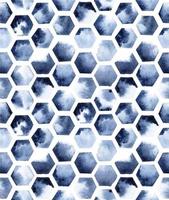 seamless watercolor pattern with hexagonal tiles in indigo blue. abstract paint stains with granulation. abstract honeycomb print vector