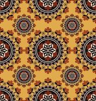 African ethnic circle flower shape seamless pattern on yellow color background. Use for fabric, textile, interior decoration elements, upholstery, wrapping. vector