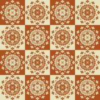 Ethnic tribal brown cream color geometric flower shape patchwork checkered seamless pattern background. Use for fabric, textile, interior decoration elements, upholstery, wrapping. vector