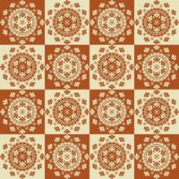 Ethnic tribal brown cream color geometric flower shape patchwork checkered seamless pattern background. Use for fabric, textile, interior decoration elements, upholstery, wrapping. vector