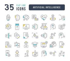 conjunto de iconos lineales de inteligencia artificial vector