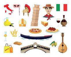 conjunto de ilustraciones asociativas italianas vector