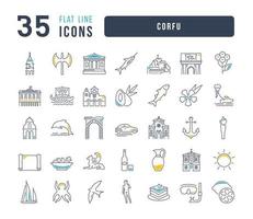 Set of linear icons of Corfu vector