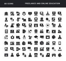 Set of simple icons of Freelance and Online Education vector