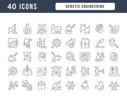 Set of linear icons of Genetic Engineering vector