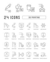 Set of linear icons of 3D Printing vector