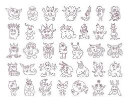 Set of Monsters in Sketch Style vector