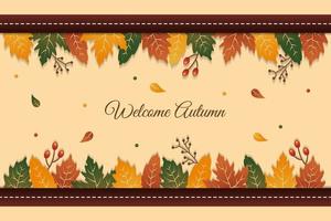 Border of elegant happy autumn greeting background with colorful falling leaves vector